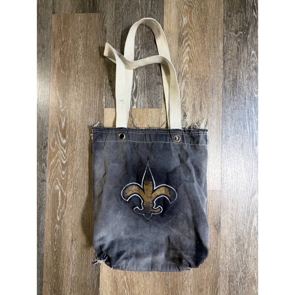 Little Earth Tote Bag Unisex OS Black Distressed Saints Fleur De Lis Canvas